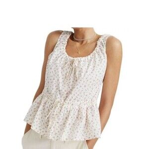 Madewell NEW Drawstring Gathered Tank Top Floral Bright Buds Women's size S